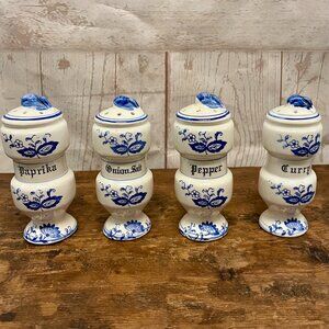 Vintage Arnat Blue Onion spice jars set of 4